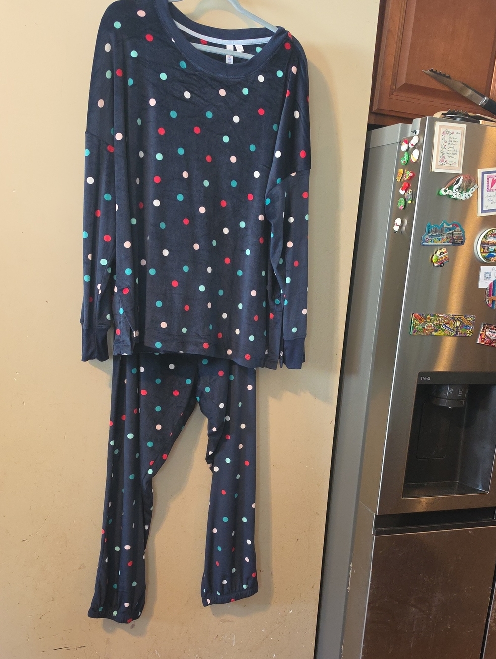Nannette Navy Polka Dot Pajama Set with Multicolor Dots